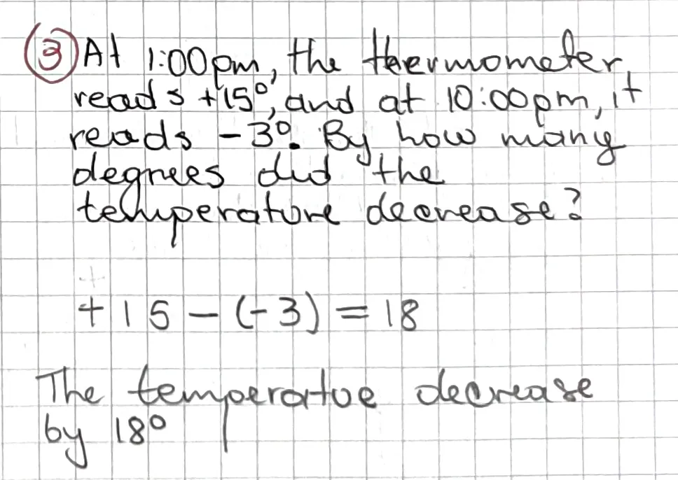 Exercise 3: Positive and Negative Quantities 2, hand-written solution