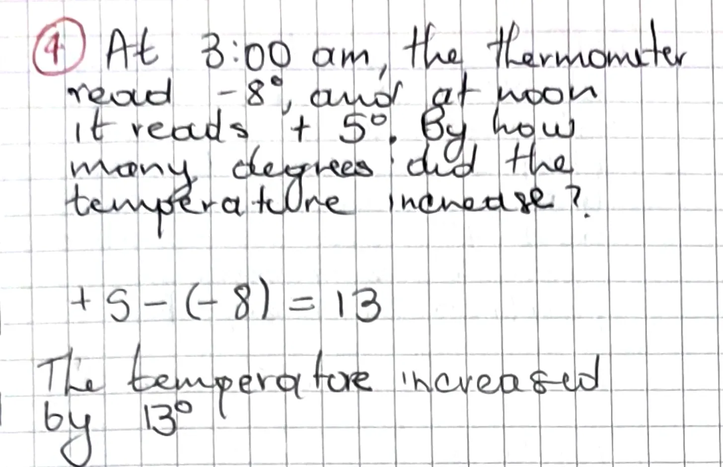 Exercise 4: Positive and Negative Quantities 2, hand-written solution