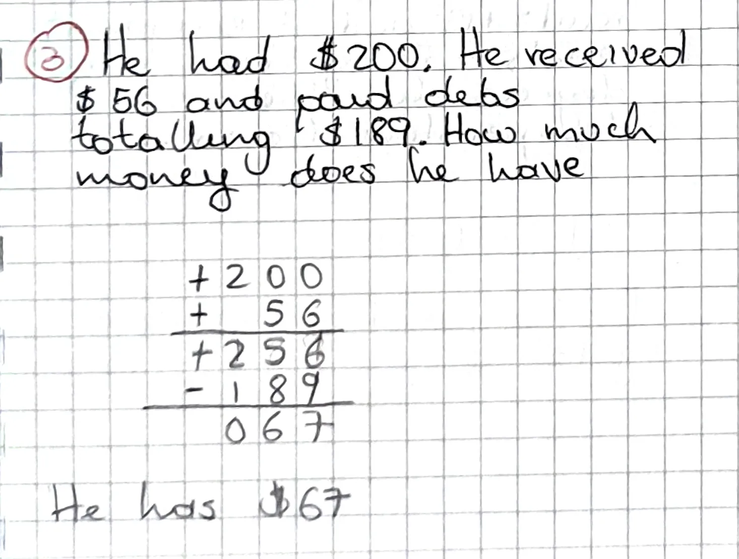 Exercise 3: Positive and Negative Quantities 1, hand-written solution