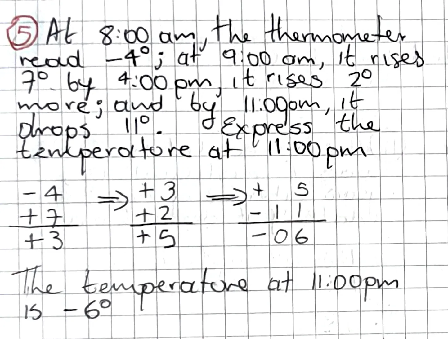 Exercise 5: Positive and Negative Quantities 2, hand-written solution