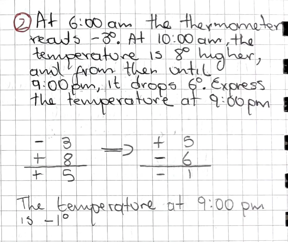 Exercise 2: Positive and Negative Quantities 2, hand-written solution