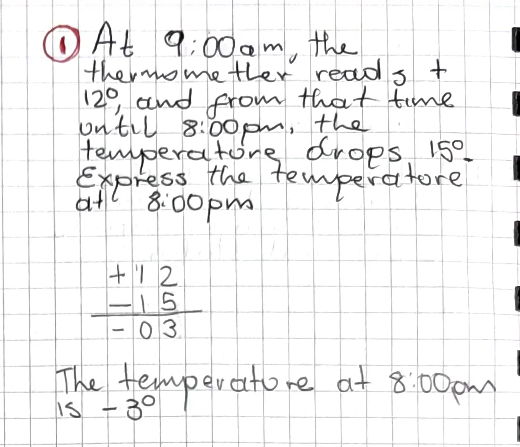 Exercise 1: Positive and Negative Quantities 2, hand-written solution